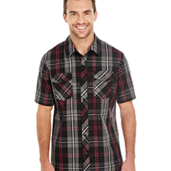 Men's Short-Sleeve Plaid Pattern Woven Shirt Thumbnail