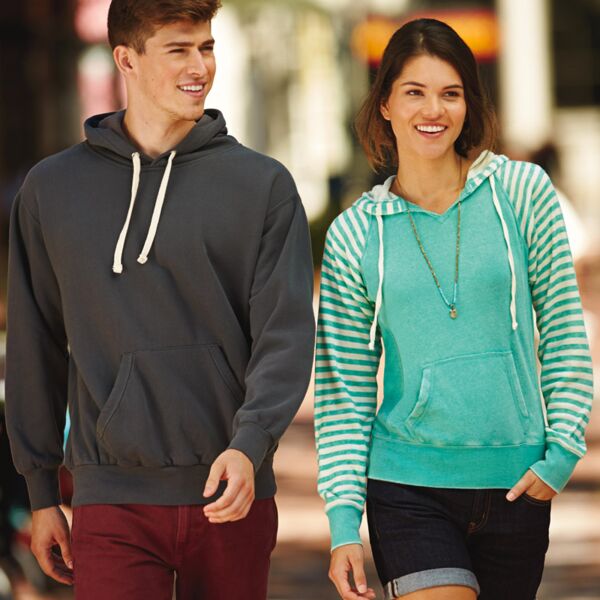 Mv Sport Ladies' Angel Fleece Sanded Piper Striped Hooded Pullover Thumbnail