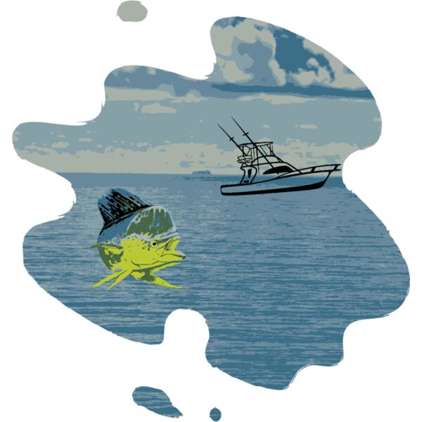 Mahi Mahi With Boat and Ocean Thumbnail